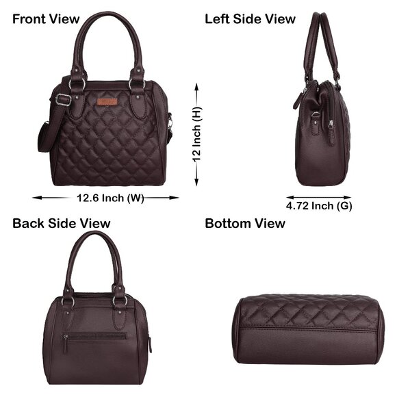 Vegan Leather Women’s Brown Handbag – Top Handle Satchel with Crossbody Strap - Picture 3 of 11